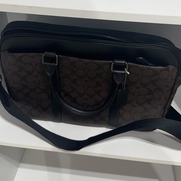 COACH SIGNATURE PERRY SLIM ZIP TOP BRIEF Mahogany/Brown Coach laptop bag NWT - Picture 2 of 2